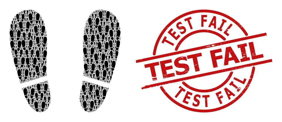 Human Footprints Icon Recursive Composition and Scratched Test Fail Stamp Seal イラスト素材