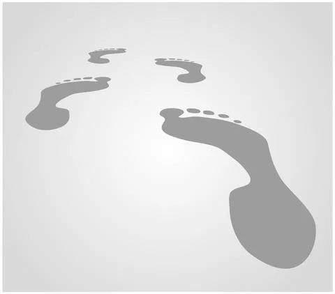 Human footprints in perspective. Gray background with gray prints Stock Illustration