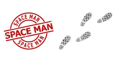 Human Footprints Trail Icon Recursive Composition and Grunge Space Man Stamp Stock Illustration