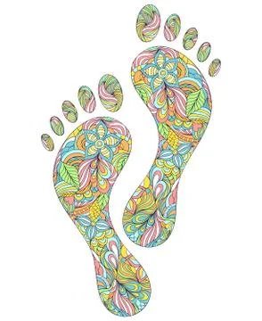 Human footprints on white background Stock Illustration
