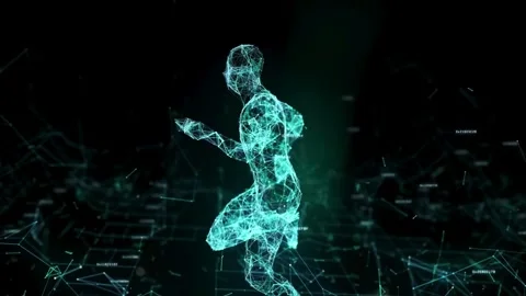 Human Form Running Through Digital Wall Stock Footage 284341774