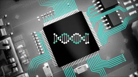 Human genome artificial intelligence integration, DNA microchip future concept. 스톡 일러스트
