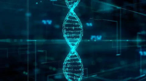 Human genome mapping research of human DNA double helix and genes in molecula Stock Illustration