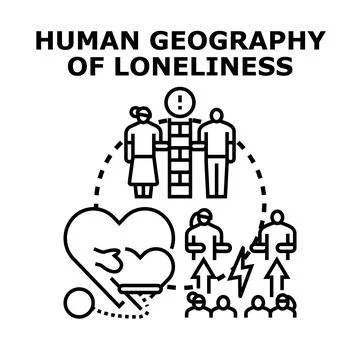 Human geography of loneliness concept exploring social isolation Stock Illustration