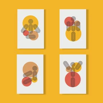 Human Gesture abstract posters with rounded line shape vector illustration Stock Illustration