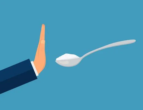 Human gesture hand refuses to sweet. Sugar free. No sugar, vector sign. Harmf Stock Illustration