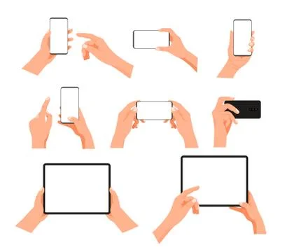Human gesture using modern smartphone and tablet computer. Layered vector cli Illustrazione stock