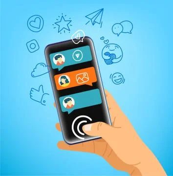 Human gesture using modern smartphone. Say hallo in different languages 스톡 일러스트