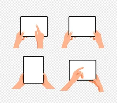 Human gesture using tablet computer. Layered vector clipart isolated on trans イラスト素材