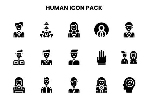 Human Glyph Collection Icons Pack Stock Illustration
