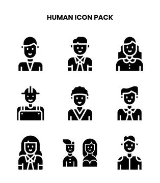 Human Glyph UI Icons Pack 스톡 일러스트