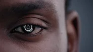 Human Half Face For Facial Recognition. African American Man Brown Eye Stock Footage