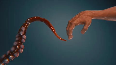Human Hand And Alien Tentacle Creation Of Adam Homage Stock Footage 328716599