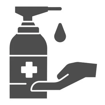 Human hand and antiseptic solid icon, coronavirus prevention concept, Wash hands Stock Illustration