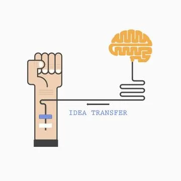 Human hand and creative brain connection.Idea and knowledge transfer concep.. Stock Illustration