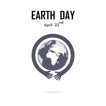 Human hand and globe icon vector logo design template.Earth Day campaign idea Stock Illustration