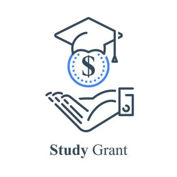 Human hand and graduation cap, study grant, scholarship concept, financial he Stock Illustration
