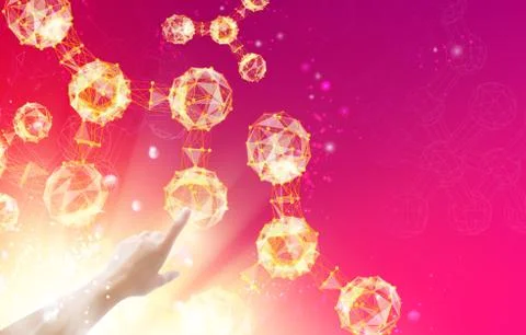 Human hand and molecules. Stock Illustration