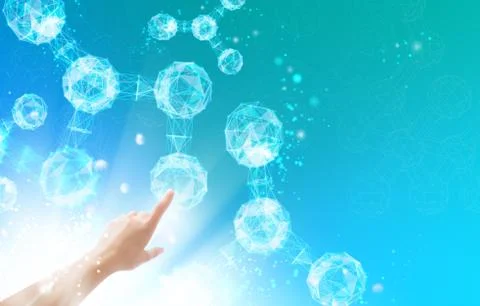 Human hand and molecules. Illustrazione stock