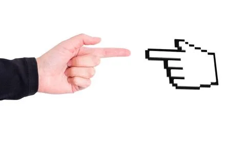 Human Hand and Mouse Pointer on White Stock Photos