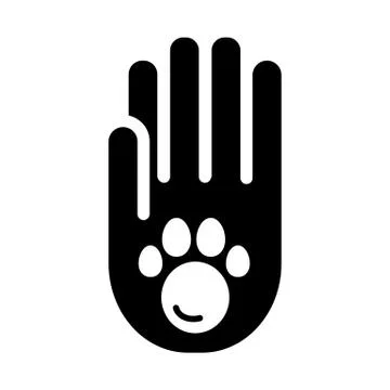 Human hand and paw inside simple vector icon. Black and white illustration of イラスト素材