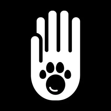 Human hand and paw inside simple vector icon. Black and white illustration of イラスト素材