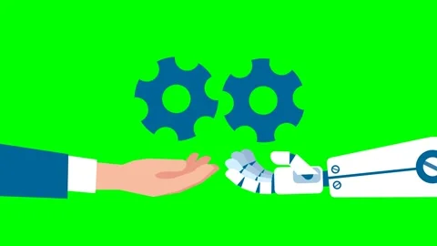 The human hand and the robot hand assemble parts of the mechanism. Two gears Stock Footage 281007797