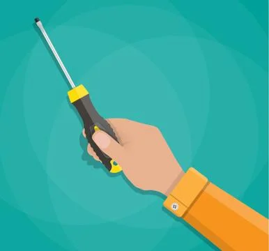 Human hand and screwdriver with plastic handle Illustrazione stock