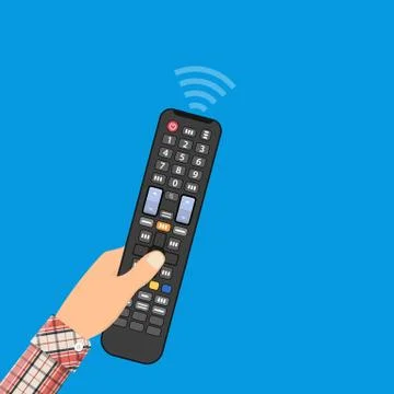 Human hand with black modern remote TV Control Stock Illustration