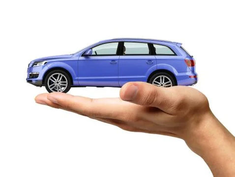 Human hand with a car on the palm. Stock Illustration