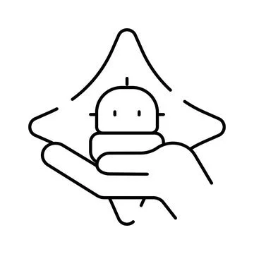 Human hand caring for a small robot concept Stock Illustration