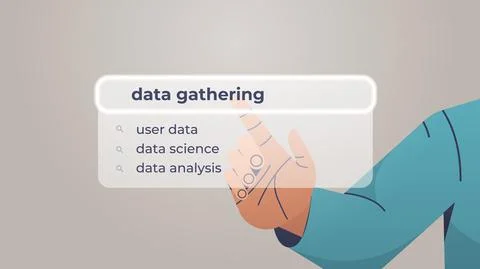 Human hand choosing data gathering in search bar on virtual screen internet 스톡 일러스트