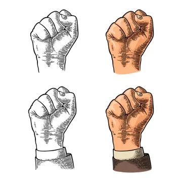 Human hand with a clenched fist. Vector black vintage engraved illustration Stockillustratie
