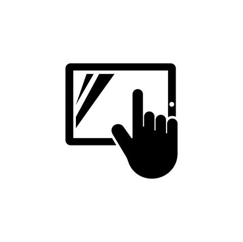 Human Hand Click on Touch Screen Tablet. Flat Vector Icon illustration. Simpl Stock Illustration