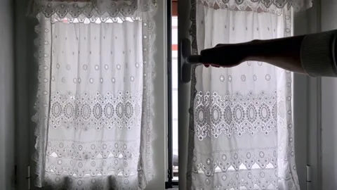 Human hand close window Stock Footage 221482728