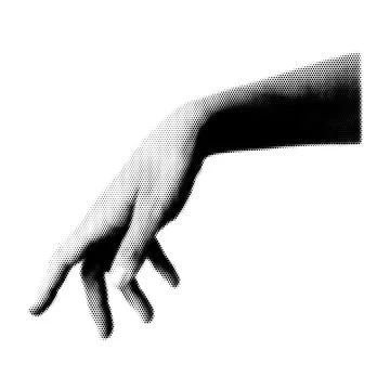 Human hand collage. Design element in trendy dotted pop art style. Retro ha.. Illustrazione stock