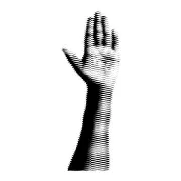 Human hand collage. Design element in trendy dotted pop art style. Retro half 스톡 일러스트