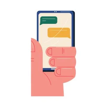 Human hand communicating in special application online from smartphone イラスト素材