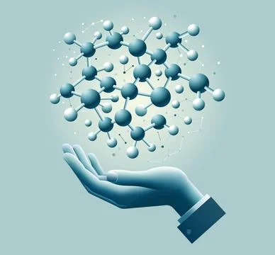 Human hand with a complex molecular structure Stock Illustration