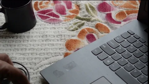 Human hand connecting Computer mouse connection cable plug-in the laptop keyb Stock-Footage 129211961