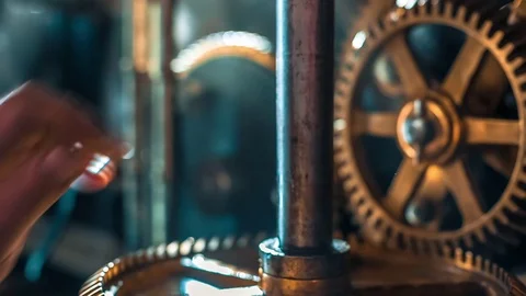 Human Hand Controls Tower Clock Mechanism Video stock 73028939