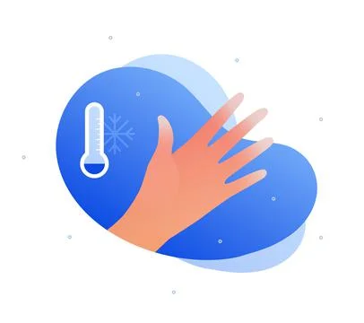 Human hand with damage on fingers. Cold temperature thermometer Stock Illustration