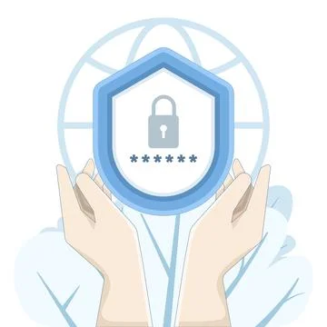 Human hand with digital security protection shield symbol Stock-Illustration