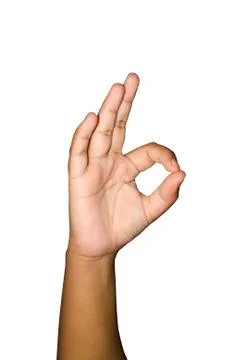 Human Hand doing the Perfect, OK, sign or gesture. Hand movement. On Isolated Stock Photos