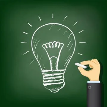 Human hand drawing a chalk a light bulb. Stock vector illustrati 스톡 일러스트