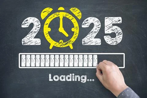 Human Hand Drawing New Year Concepts 2025 Countdown Clock on Chalkboard Bac.. Stock Photos