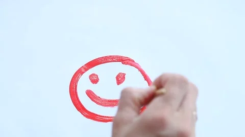 Human hand drawing smiley with red gouache Video stock 40031962