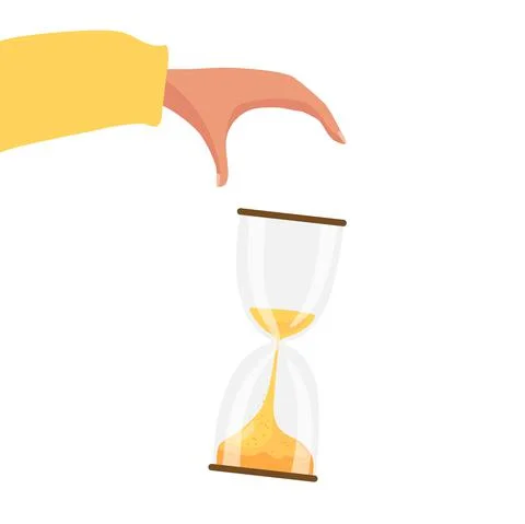Human Hand drops Hourglass timer isolated clock. Running sandglass. Sandglass Stock Illustration