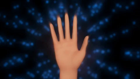 Human hand emitting luminous blue particles. 3d animation Stock-Footage 124490780