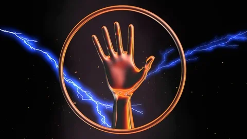 Human Hand Emitting Luminous Orbs ,  Particles , Lightning . 3D Animation Stock Footage 124492771